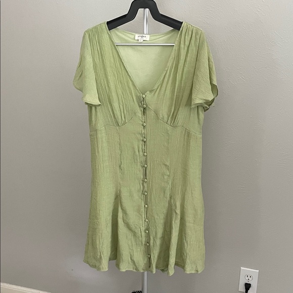 Umgee Sage Green Mini Dress with Front Button Detail and Tie Back - Picture 1 of 8